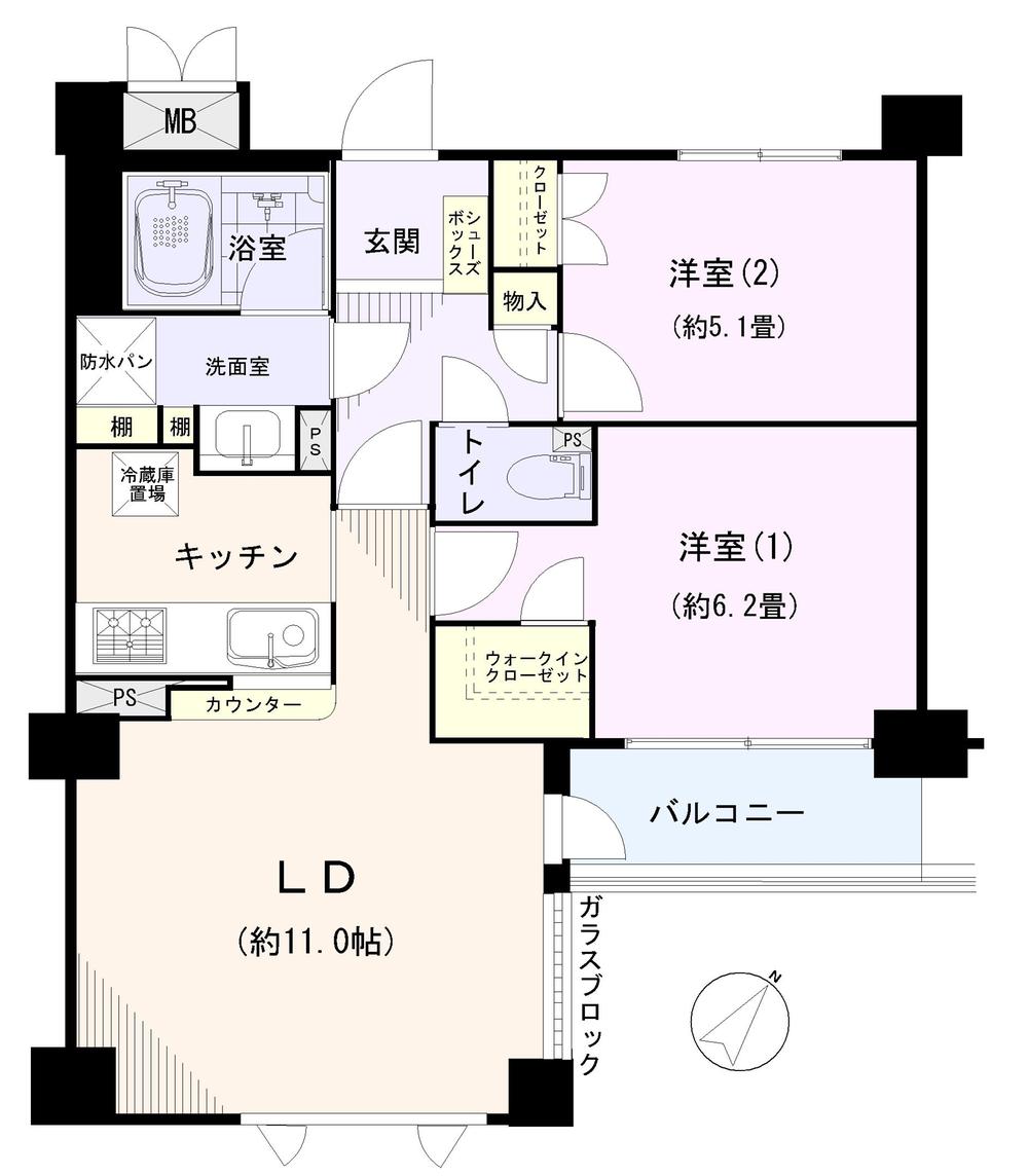 Floor plan. 2LDK, Price 22,800,000 yen, Occupied area 56.54 sq m , Balcony area 4.29 sq m