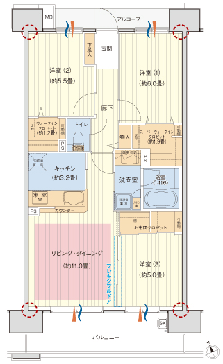 Building structure. C type ・ 3LDK + SWIC + WIC + FC footprint / 70.71 sq m  Balcony area / 11.1 sq m
