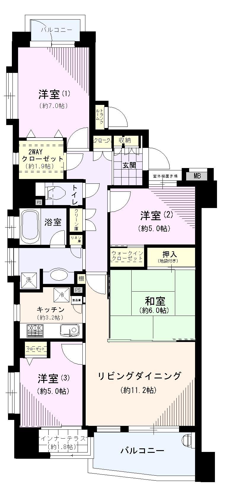 Floor plan. 4LDK, Price 52,800,000 yen, Occupied area 90.75 sq m , Balcony area 9.64 sq m
