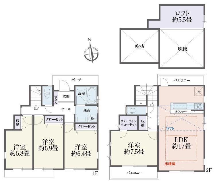 Floor plan. (A Building), Price 41,800,000 yen, 4LDK, Land area 116.76 sq m , Building area 99.86 sq m