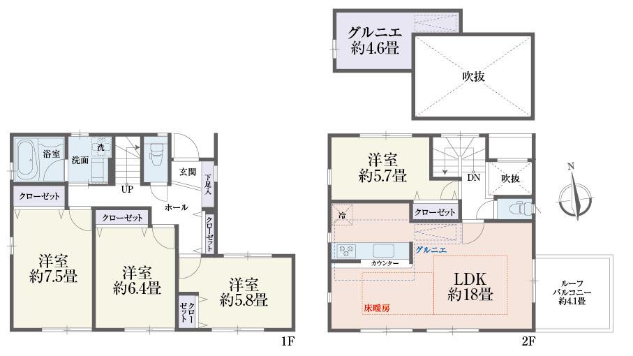 Floor plan. (B Building), Price 42,800,000 yen, 4LDK, Land area 103.03 sq m , Building area 99.67 sq m