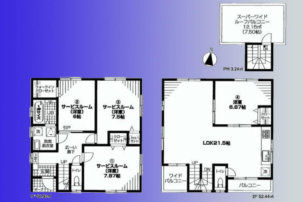 Floor plan. 49,800,000 yen, 4LDK, Land area 122.41 sq m , Building area 112.58 sq m   [Dream of rooftop! There roof balcony] Large 4LDK living stairs of the two-storey is recommended to family