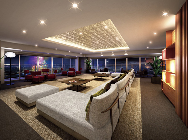 Shared facilities.  [Sky Lounge] Outside the window, Dynamic panoramic. Among the collected shared facilities on the 27th floor, Special seat of the masterpiece is the Sky Lounge. Loose and place the sofa to be submerged themselves, Bliss of time to get used To heck with the scenery is flowing. (Rendering)