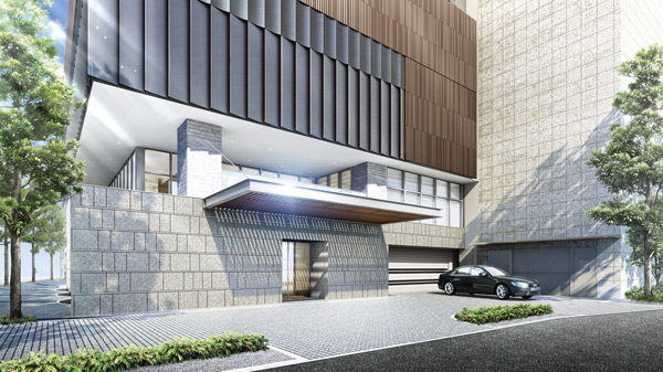 Shared facilities.  [Porte-cochere] Carriage porch which is provided on the opposite side of the Flower Road. Automatic door under the canopy is as it is directly connected to the Grand Entrance, It is also useful in getting on and off. (Rendering)