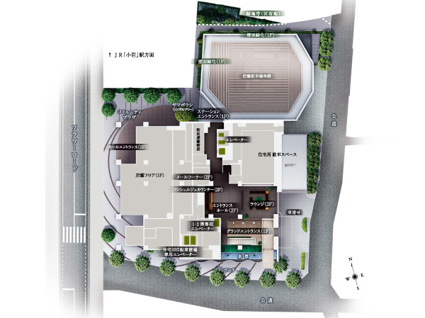 Buildings and facilities. Elevator hall from Grand Entrance, Indoor corridor, Furthermore, the interior of the house realized the barrier-free lost a step. Various shared facilities and hotel-like concierge services, etc., We have realized the quality of the first class of Tokyo. (Site layout)