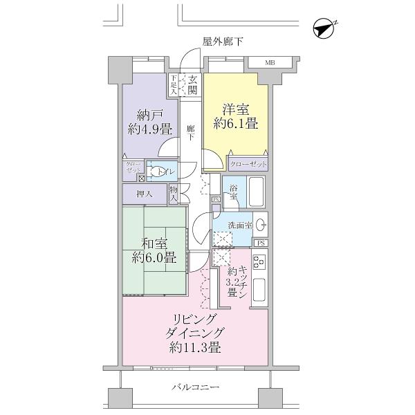 Floor plan. 3LDK, Price 36,800,000 yen, Footprint 71.4 sq m , Balcony area 7.32 sq m