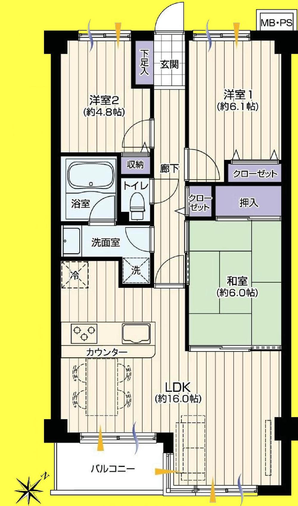 Floor plan. 3LDK, Price 28,300,000 yen, Occupied area 72.06 sq m , Balcony area 4.2 sq m floor plan