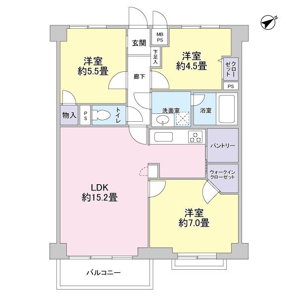Floor plan. 3LDK, Price 32,900,000 yen, Footprint 70.3 sq m , Balcony area 4.56 sq m
