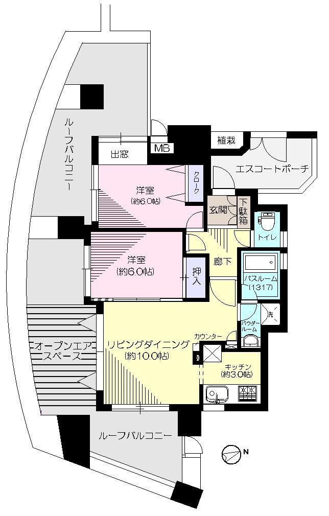 Floor plan. 2LDK, Price 27,800,000 yen, Footprint 55.6 sq m , Balcony area 8.27 sq m