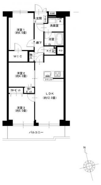 Floor plan. 3LDK, Price 26,900,000 yen, Occupied area 61.11 sq m , Balcony area 7.84 sq m