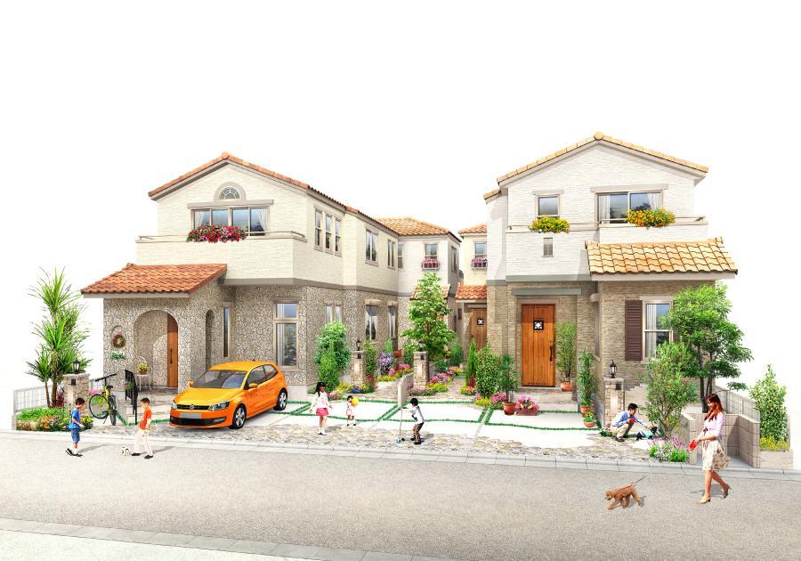 Rendering (appearance). Rooftops of all the mansion two-story French-style