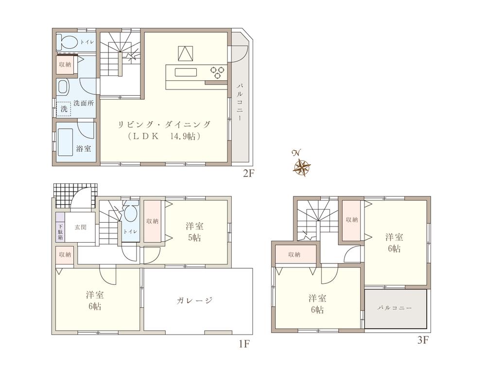 45,800,000 yen, 4LDK, Land area 62.4 sq m , Building area 109.29 sq m 4LDK + built-in garage