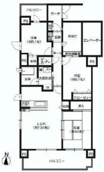 Floor plan. 3LDK, Price 27 million yen, Occupied area 64.77 sq m , Balcony area 15.49 sq m