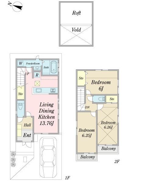 Floor plan. (B Building), Price 42,800,000 yen, 3LDK, Land area 78.82 sq m , Building area 78.25 sq m