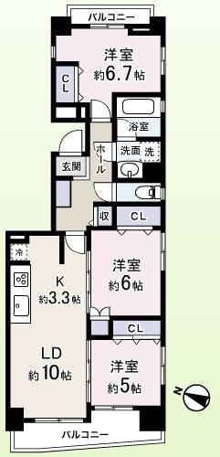 Floor plan. 3LDK, Price 33,900,000 yen, Occupied area 71.11 sq m , Balcony area 5.96 sq m living room warm with under-floor heating function!