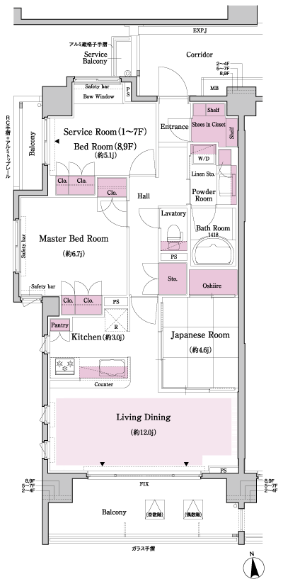 Floor: 2LDK + S + SIC (1 ~ 7F) / 3LDK+SIC(8 ・ 9F), the occupied area: 74.34 sq m, Price: 43,500,000 yen, now on sale