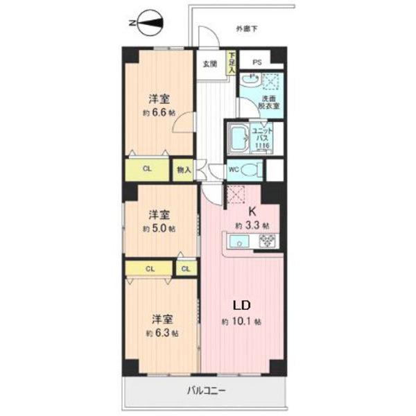 Floor plan. 3LDK, Price 28.8 million yen, Footprint 72 sq m , Balcony area 9 sq m floor plan