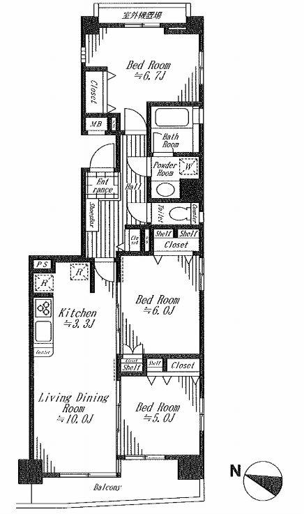 Floor plan. 3LDK, Price 33,900,000 yen, Occupied area 71.11 sq m , 3LDK of balcony area 5.96 sq m 71.11 sq m. All rooms flooring, You can move with no difference in level to each room from the front door. All rooms Cross Chokawa.