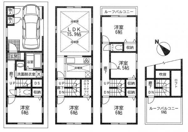 Floor plan. 49,800,000 yen, 5LDK, Land area 59.13 sq m , Building area 130.49 sq m