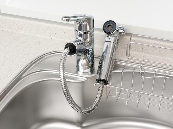 Kitchen.  [Single lever shower faucet] The amount of water in the lever operation one, Installing the temperature adjustable single-lever faucet. Since the pull out the shower head, It is also useful, such as sink cleaning. Also, It has a built-in water purification cartridge. (Cartridge replacement costs separately) ※ Same specifications
