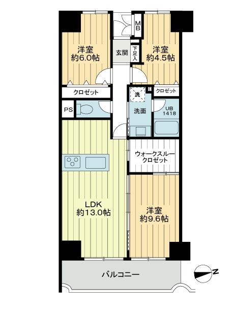 Floor plan. 3LDK, Price 27,800,000 yen, Footprint 70.8 sq m , Balcony area 9.45 sq m