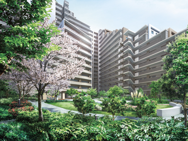 Buildings and facilities. Over a period of approximately 1760 sq m about 35 species ・ About 3200 this also Takagi ・ In the center of the garden color in the shrub, We have prepared the kids Square and community salon. Play children freely, Relax adults is leisurely, Rich exchanges live better enjoy both will be nurtured here. (Garden Rendering)