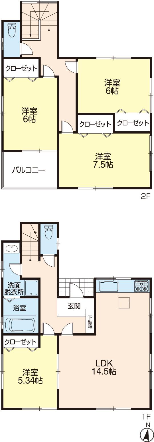 Floor plan. (1 Building), Price 47,800,000 yen, 4LDK, Land area 98.05 sq m , Building area 99.36 sq m