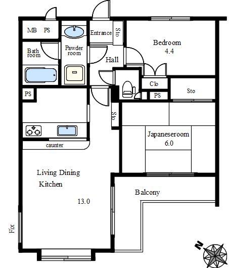 Floor plan. 2LDK, Price 18,800,000 yen, Occupied area 52.14 sq m , Balcony area 5.6 sq m face-to-face kitchen and living between the More of the Japanese-style room is a popular classic. It is a livable floor plan.