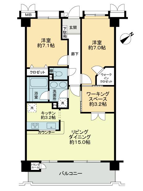Floor plan. 2LDK + S (storeroom), Price 24,800,000 yen, Occupied area 75.21 sq m , Balcony area 11.06 sq m Floor (2LDK + study) From new renovation, 3LDK change construction negotiable.