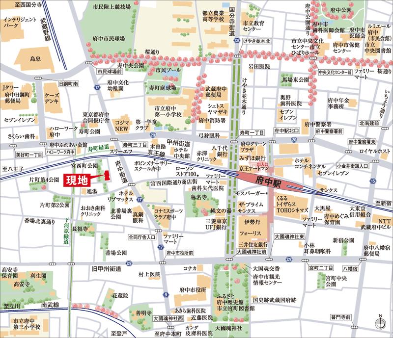 Local guide map. Rich location that green can also enjoy both convenience calm. ※ Customers using a car navigation system, please enter "Fuchu Miyanishi cho 3-2-1".