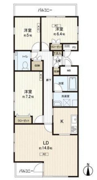 Floor plan. 3LDK, Price 39,800,000 yen, Footprint 85.1 sq m , Balcony area 9.54 sq m