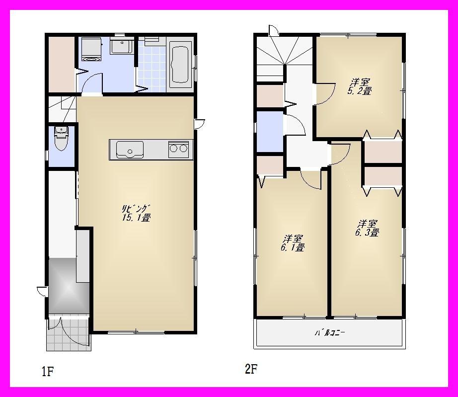 Floor plan. 32,800,000 yen, 3LDK, Land area 93.9 sq m , Building area 80.11 sq m