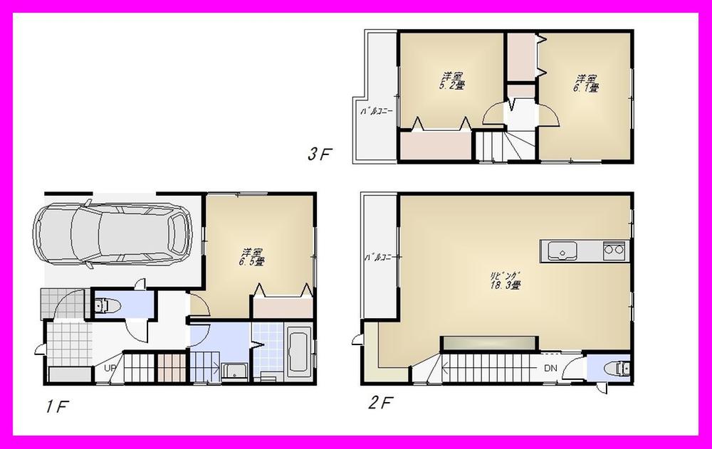 Floor plan. 45,500,000 yen, 3LDK, Land area 63.9 sq m , Building area 98.5 sq m