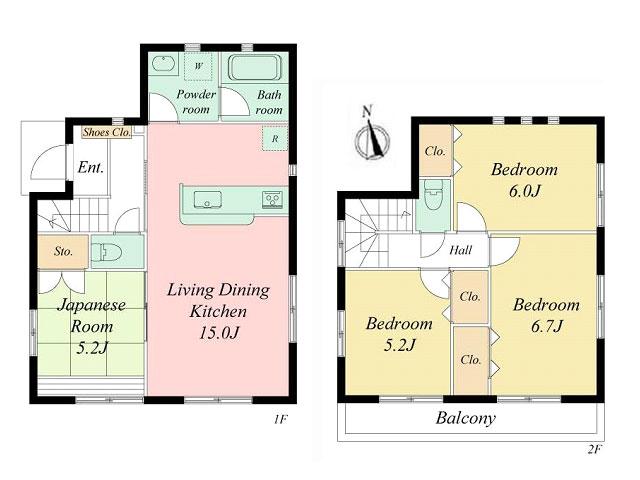Floor plan. (1 Building), Price 45,800,000 yen, 4LDK, Land area 119.81 sq m , Building area 85.85 sq m