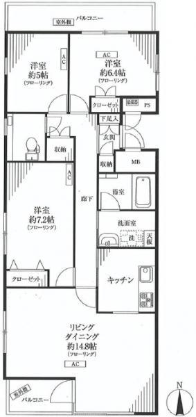 Floor plan. 3LDK, Price 39,800,000 yen, Footprint 85.1 sq m , Balcony area 9.54 sq m