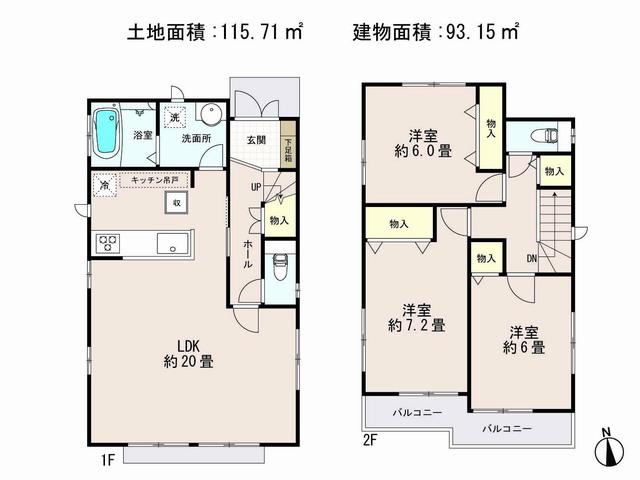 Floor plan. 49,800,000 yen, 3LDK, Land area 115.71 sq m , Building area 93.15 sq m