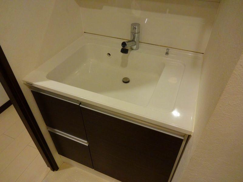 Wash basin, toilet. Bathroom vanity
