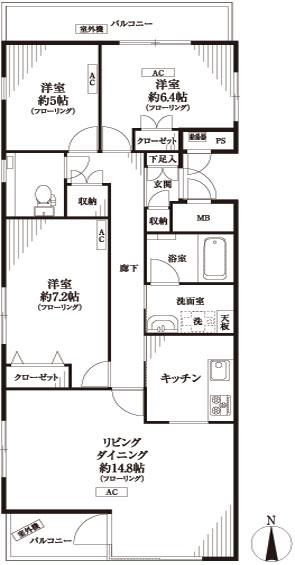 Floor plan. 3LDK, Price 39,800,000 yen, Footprint 85.1 sq m , Balcony area 9.54 sq m