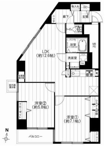 Floor plan. 2LDK, Price 24,900,000 yen, Occupied area 58.19 sq m , Balcony area 4.14 sq m