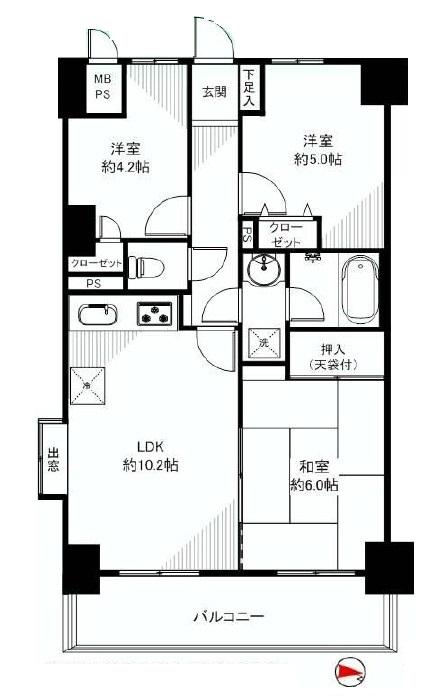 Floor plan. 3LDK, Price 24,800,000 yen, Occupied area 56.67 sq m , Balcony area 8.11 sq m