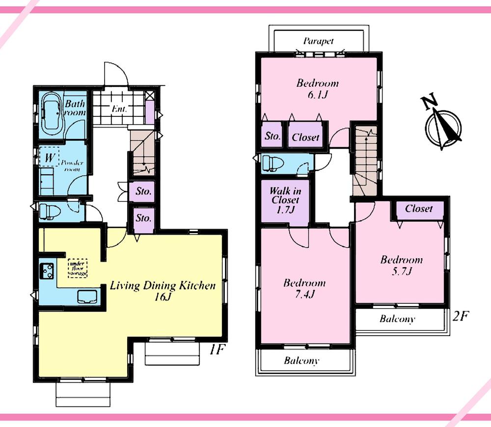 Floor plan. (1 Building), Price 46,800,000 yen, 3LDK, Land area 113.6 sq m , Building area 90.68 sq m