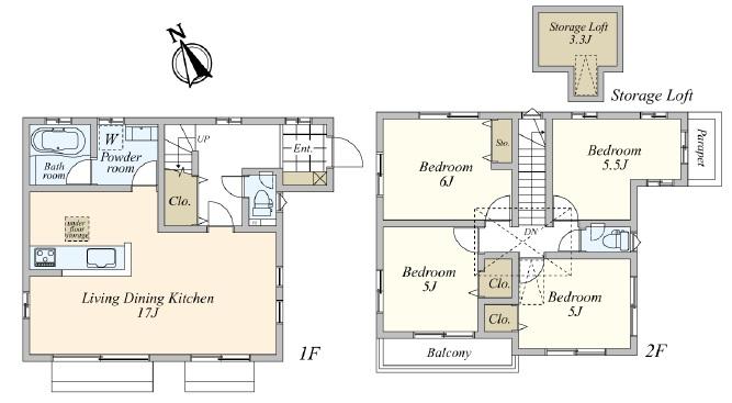 Floor plan. (Building 2), Price 43,800,000 yen, 4LDK, Land area 117.72 sq m , Building area 91.82 sq m
