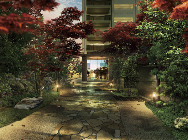 Shared facilities.  [Entrance approach] Mirror the Okufukaki taste, "Entrance approach". Missing the entrance gate, It advances the long approach of further about 20m. The depth of the depth to produce a sense of another world, Impress the case as a mansion. Ya paving Tamba stone, By planting to tell the beginning season Acer palmatum, And finished with a quaint space that is fun to walk. (Rendering)