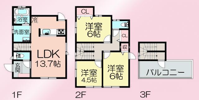 Floor plan. 35,900,000 yen, 3LDK, Land area 80.68 sq m , Building area 80.73 sq m