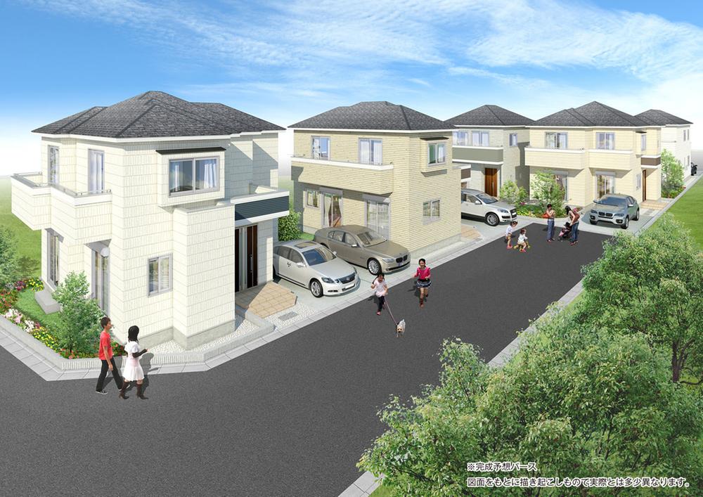 Model house photo. Open-minded town is born smile gather a nice family town