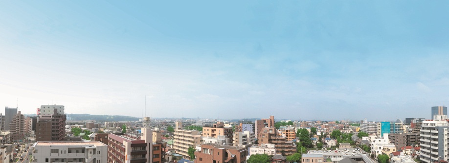 Vista on a sunny day filled with a feeling of opening that can be Mount Fuji views. Apartment south because of the residential area, Less high-rise building, Glad location overlooking the city skyline.  ※ In fact a somewhat different in those subjected to the CG processing in the photo was taken (August 2013 shooting) from the local 9th ​​floor equivalent.  ※ Floor plan with views of Mount Fuji A ・ It will be the only part of the B type. No hope for Mount Fuji from the model room.