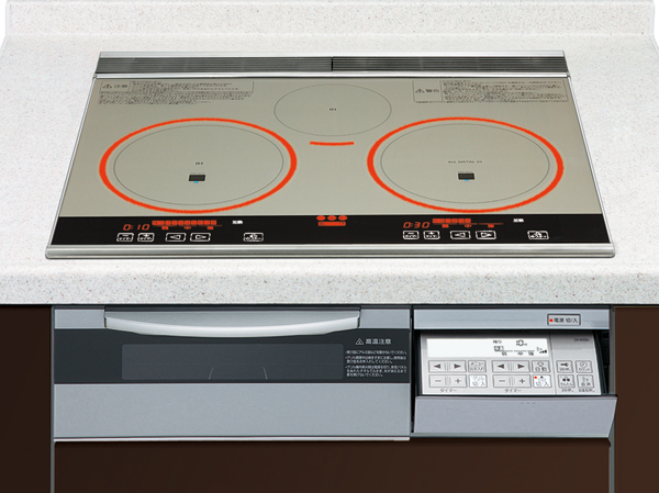 Kitchen.  [3-necked IH heater] 3-necked that such pot of boiled and pans of stir-fry can also dishes on the fly adopted (1-neck all-metal) IH heater. (Same specifications all listed facilities photos)