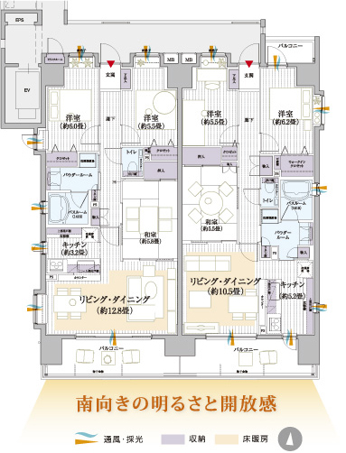 (Left) A type 3LDK footprint / 74.56 sq m balcony area / 10.98 sq m (right) B type 3LDK footprint / 74.11 sq m balcony area / 13.89 sq m