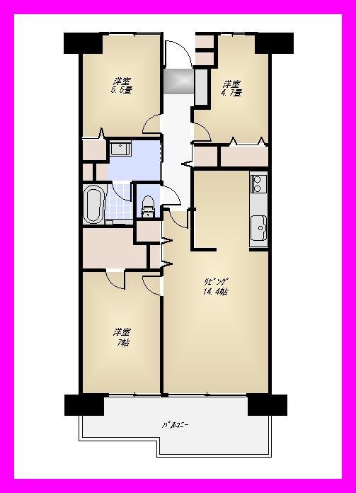 Floor plan. 3LDK, Price 29,900,000 yen, Occupied area 70.77 sq m , Balcony area 8.62 sq m
