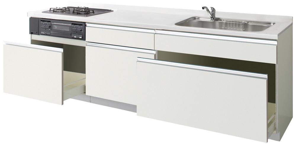 Other Equipment. Equipped with water purification function of the shower faucet to the kitchen of the all-slide type. Functional large sink of convex shape. Washing is the breadth washable comfortably be accumulated.  The damping material is attached to the back of the sink bottom, Specification is that you greatly reduce the sound that hits the water wings of sound and tableware . 